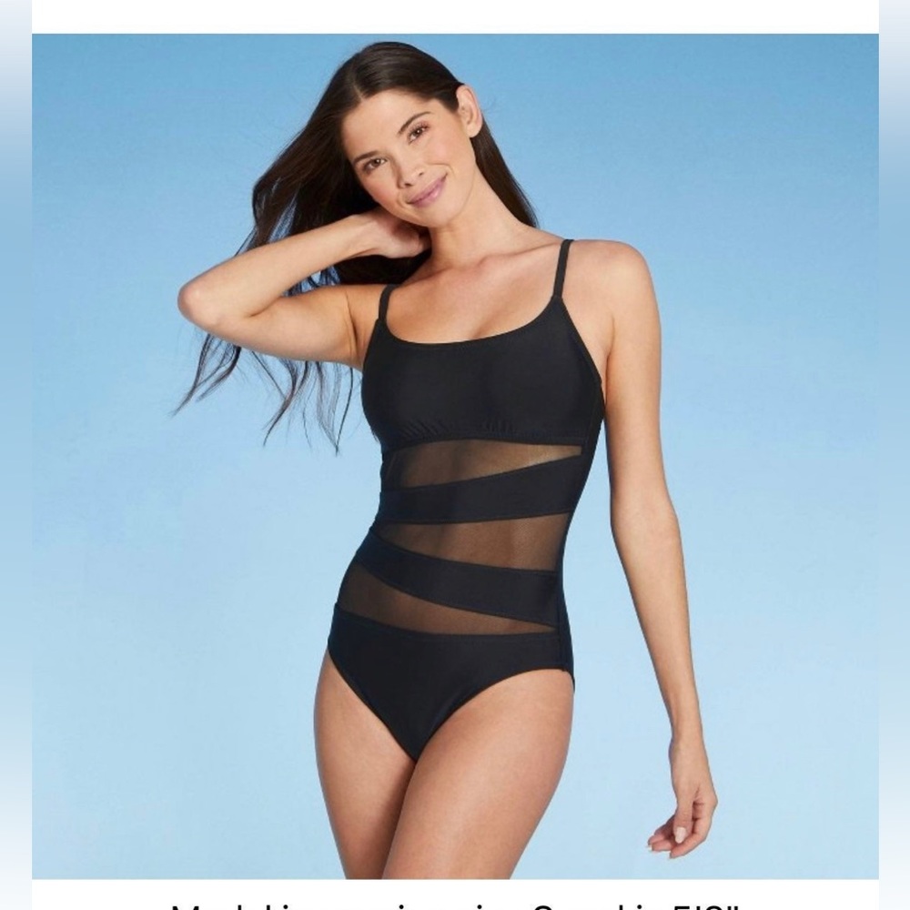 New Womens shade and shore one piece mesh swimsuit medium black